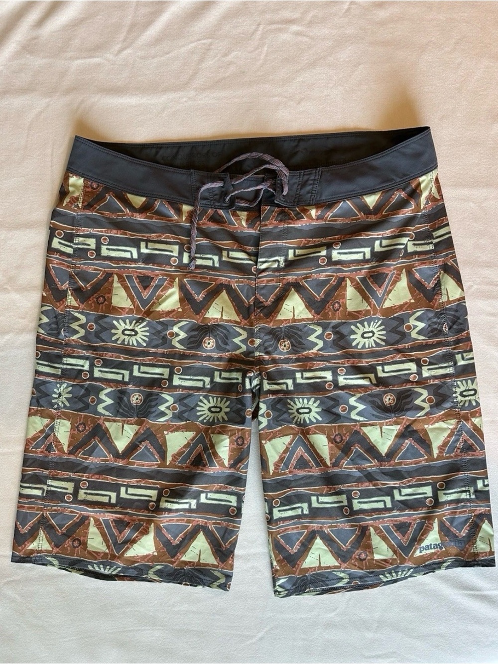 Patagonia Men's Tribal-Pattern Swim Board Shorts — Brown, Green & Black